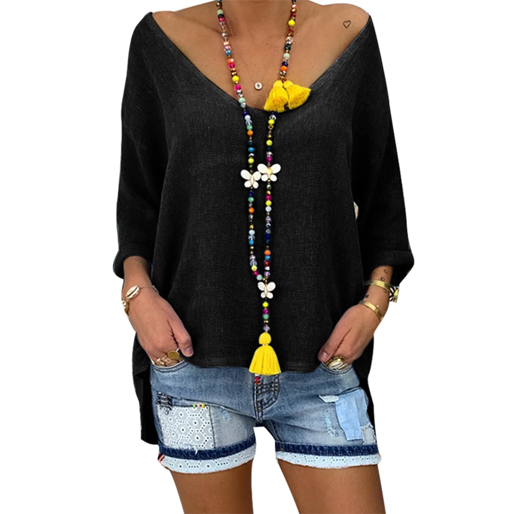 Женская футболка с широкими плечами размера плюс однотонная Повседневная