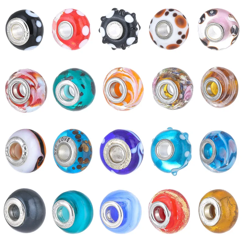 

2Pcs/Lot 45 Styles Colorful Glass Charm Beads Fit Pandor Charm Bracelets For Women Silver Plated Fashion Jewelry Gift Making