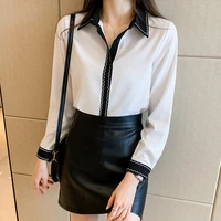 long sleeved shirt contrast color stitching blouse temperament lady chiffon shirt autumn 2021 new wm