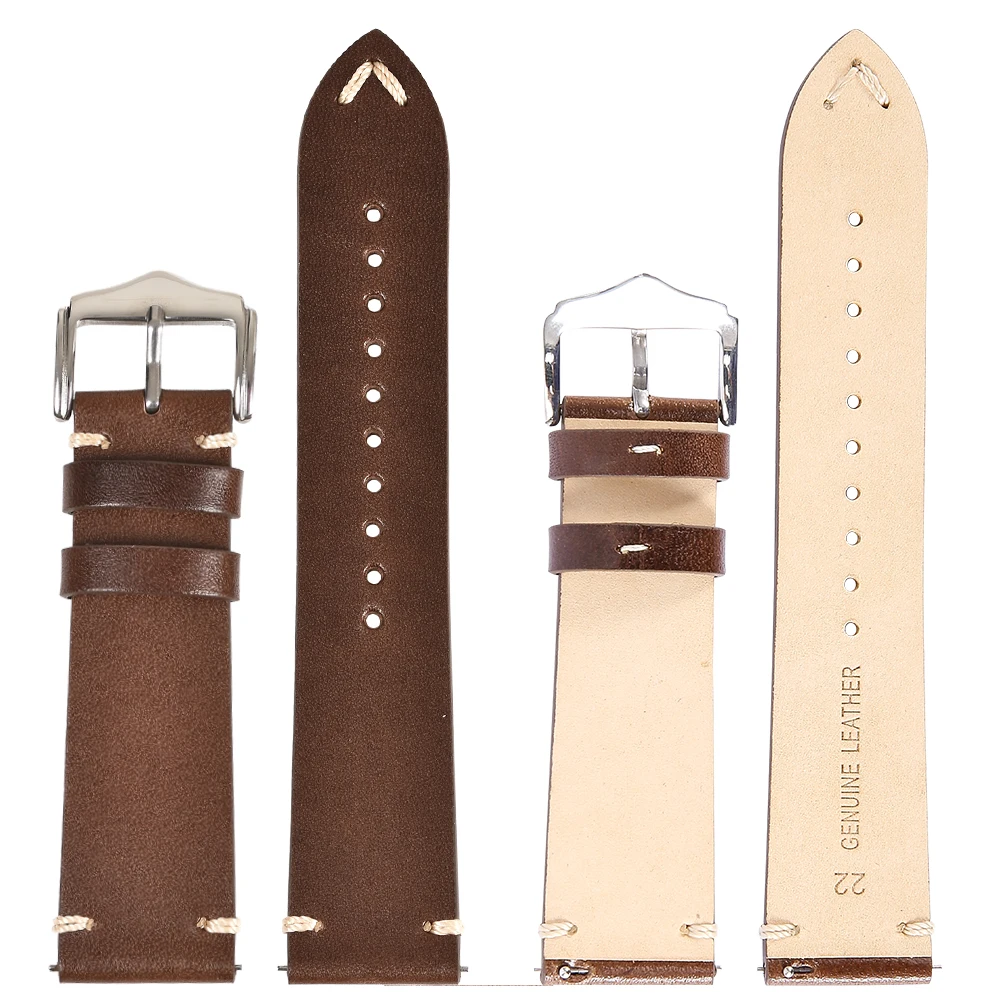 BEAFIRY New Quick Release Watch Band 18mm 19mm 20mm 22mm Vegetable-Tanned Leather Strap Watchband Dark Brown Black Yellow