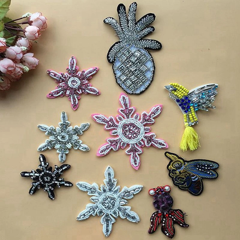 

Handmade Rhinestone Beaded Patches Clothes Pearl Crystal Pineapple Snow Clothes & Accessories Patch Diy Shoe Hat Bags Ornaments