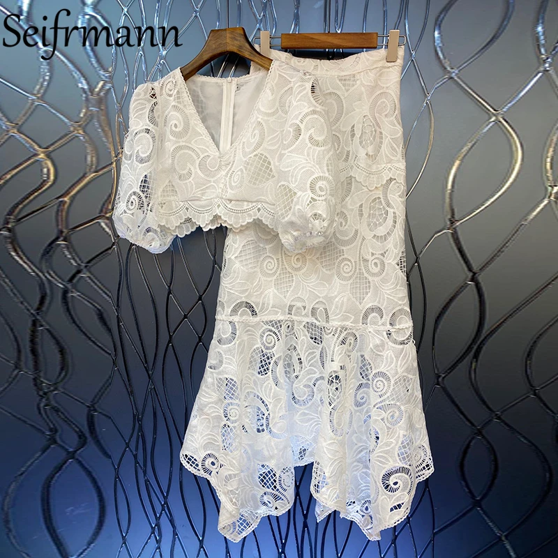 

Женский модельный комплект с юбкой Seifrmann, асимметричная белая юбка с коротким рукавом и высокой талией, лето 2021
