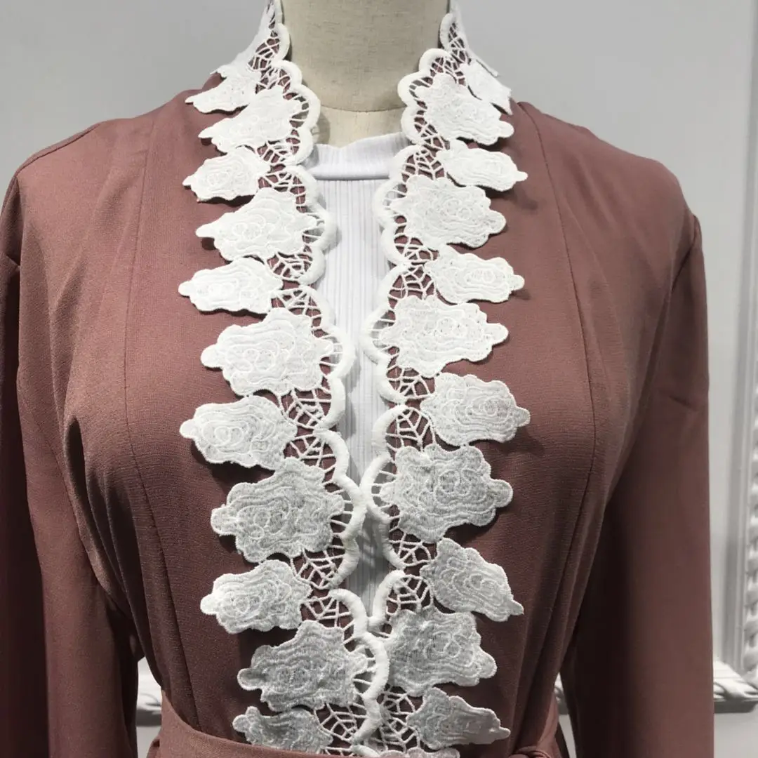 

Muslim Open Abaya Islamic Clothing Ramadan Lace Appliques Maxi Robe Dubai Party Evening Long Sleeve Gown Jilbab Kaftan Arab New