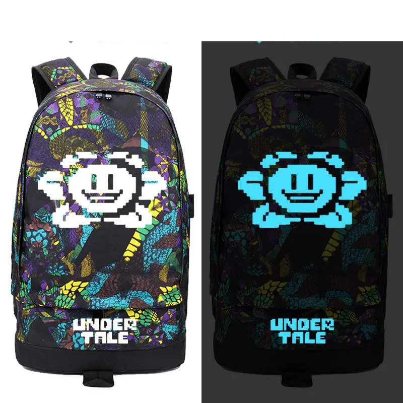 Игра Undertale рюкзак San со змеиным узором USB Порты и разъёмы сумка для школьников