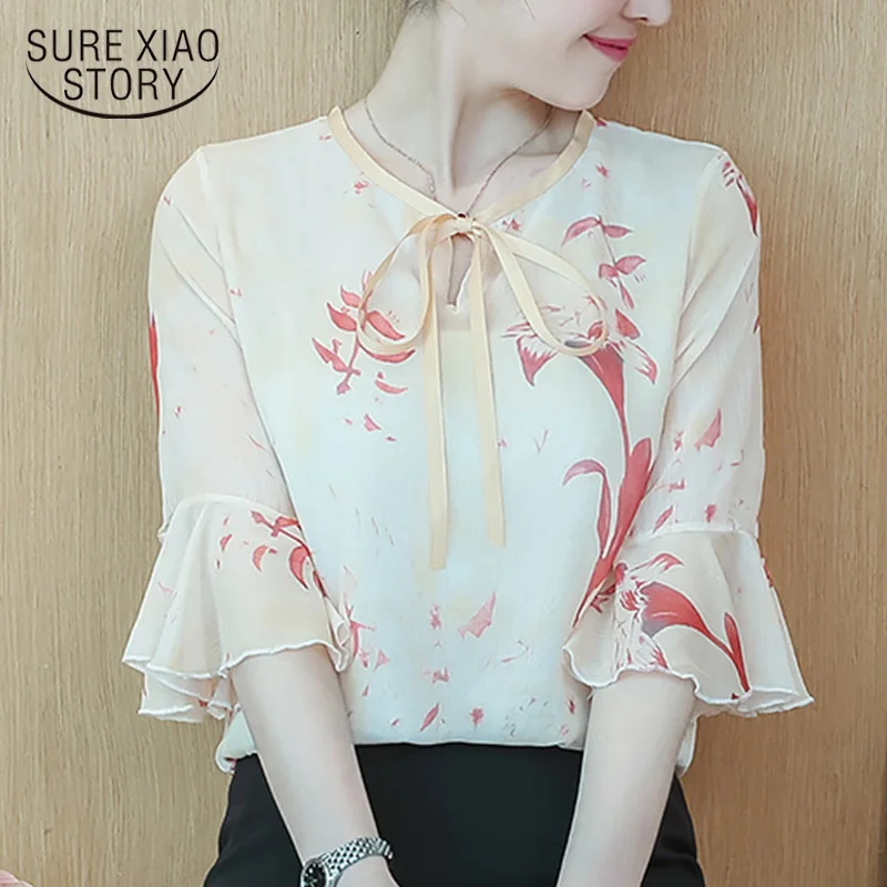 

Fashion Short Sleeve Summer Floral Women Tops Sweet Loose-Fit Half-sleeve Shirts Bell Sleeve 2021 Women Blouses Female 8615 50