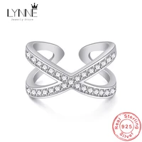 new fashion 925 sterling silver zircon x cross adjustable rings delicate rhinestone double layers twist ring women jewelry gift