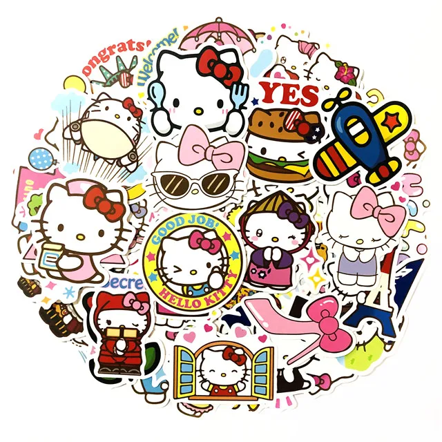 50/100 с изображением героев мультфильмов, в партии рисунок «Hello Kitty» наклейки для ноутбука скейтборд Стикеры для багажа офис игрушка Приспособления нетбук, водонепроницаемые наклейки для украшения - Цвет: 100PCS