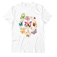 wholesale high quality 100 cotton women butterfly peace sign floral graphic tee plus size casual t shirts for women