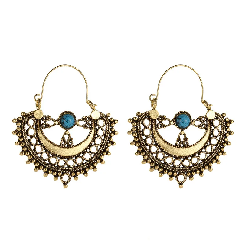 

HOCOLE Ethnic Drop Earrings For Women Vintage Tibetan Gold/Silver Color Geometric Pendant Dangle Earring Female Indian Jewelry