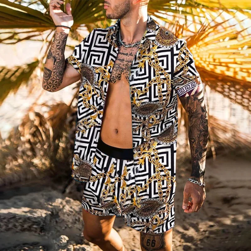 

Hawaiian Set Mens Printing Set Short Sleeve Summer Casual Floral Shirt Beach Two Piece Suit 2021 New Fashion Men Sets Jacket