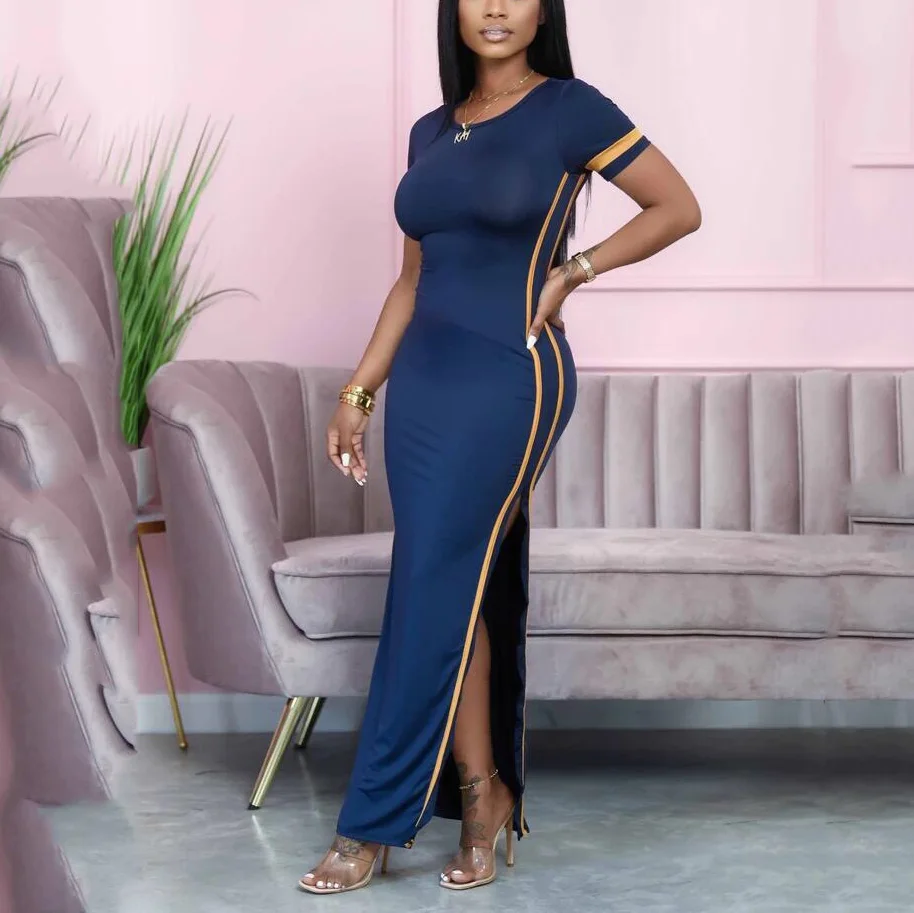 

Elegant Women Solid Dress Autumn Office Short Sleeve Ankle Length Size Split Patchwork For Ladies Work Office Fashion Vestidos