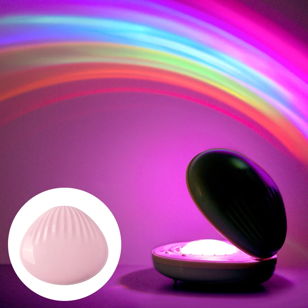 

LED Rainbow Projector Night Light USB Charging Projection Lamp Seashell Rainbow Light Rechargeable Atmosphere Lamp for Bedroom