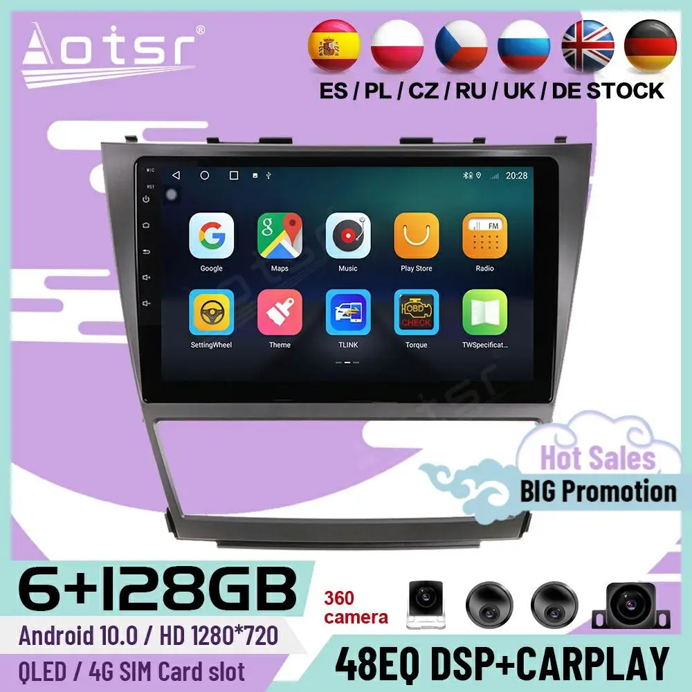 

6 + 128G Carplay мультимедийный Android 10 плеер для Toyota Camry 2006 2007 2008 2009 2010 2011 GPS Navi автомобильный радиоприемник, головное устройство