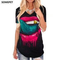 somepet lips t shirt women graffiti tshirts printed colorful shirt print sexy v neck tshirt womens clothing hip hop loose new