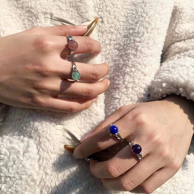 

Momiji Trendy Natural Stone Rings for Women Couple Crystal Rings Adjustable Handmade Jewelry Party Rings Gifts Wholesale