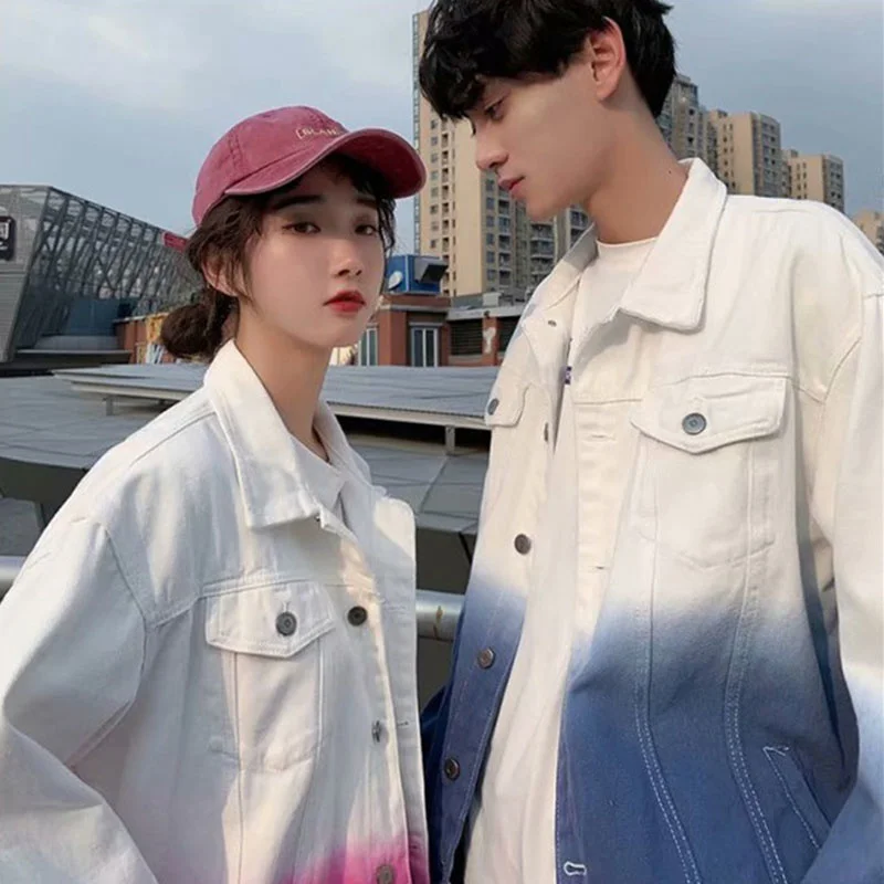 

2021 Spring Women Loose Gradient Harajuku Denim Jacket Plus Size 3XL Casual Couple Clothes Coat Chaquetas Mujer Jeans Outerwear