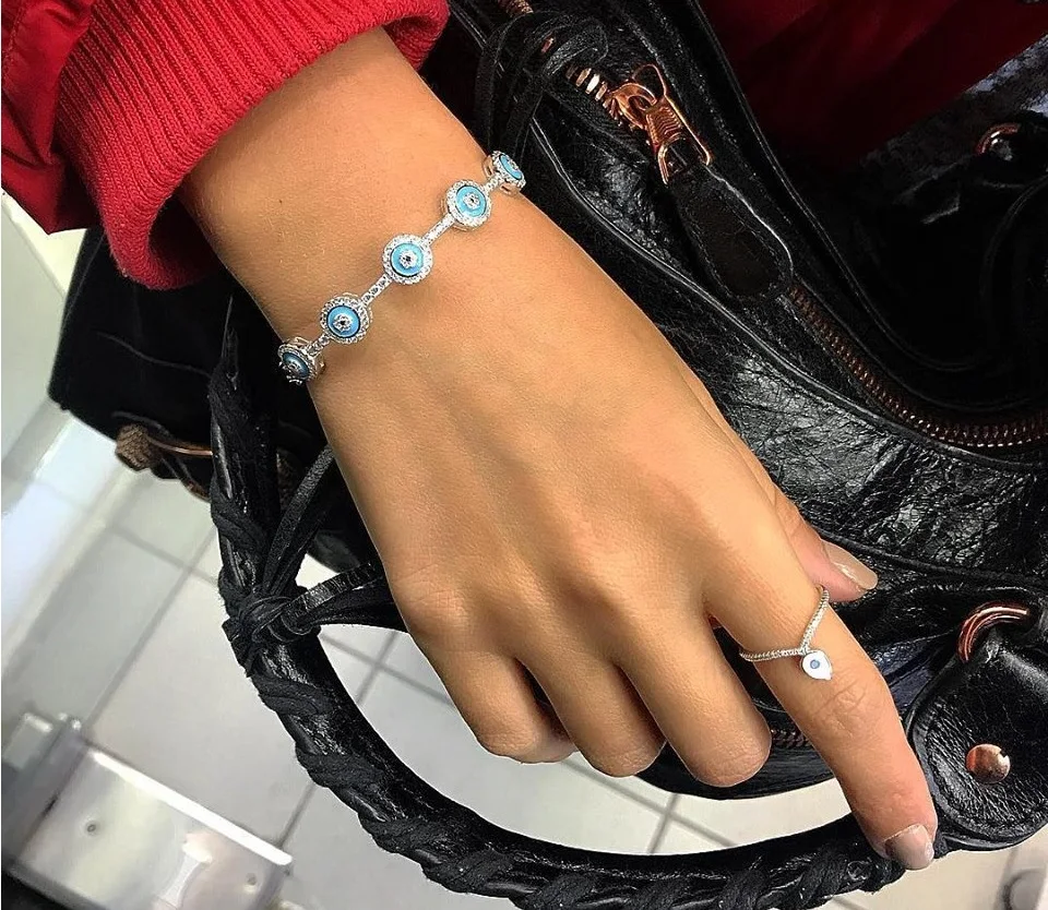 Милые эмалевые кольца на удачу с изображением сглаза цвета розового золота