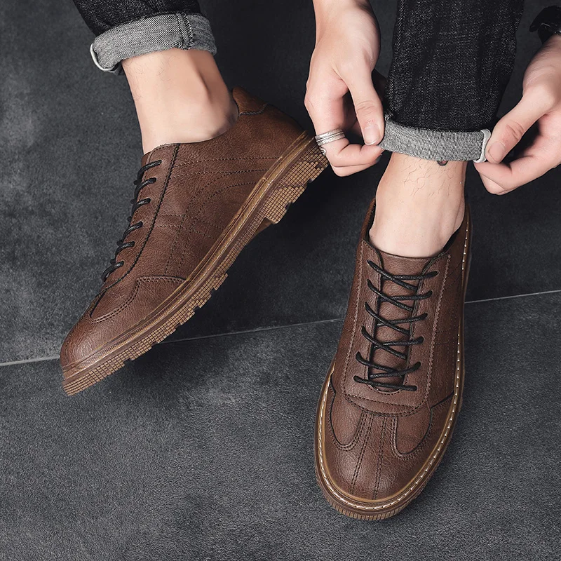 2020 new style fashion men's shoes casual leather classic brown gray black lace up shoe man nice comfortable flats for men | Обувь