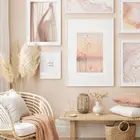 Пастельный закат Шелковый силуэт розовые мраморные облака скандинавский плакат настенные художественные принты на холсте Живопись Декор картины для гостиной