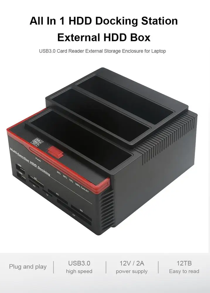 

2.5"/3.5" USB 3.0 To Dual SATA 1 IDE HDD Hard Drive Disk Docking Station Card Reader USB3.0 M2 TF SD Memory Card Slot Hub