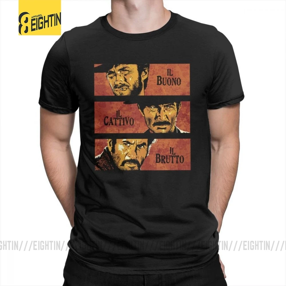 The Good The Bad And The Ugly Clint Eastwood, футболка с коротким рукавом размера плюс, футболка из хлопка с круглым воротником, мужские топы, футболки - Цвет: Черный