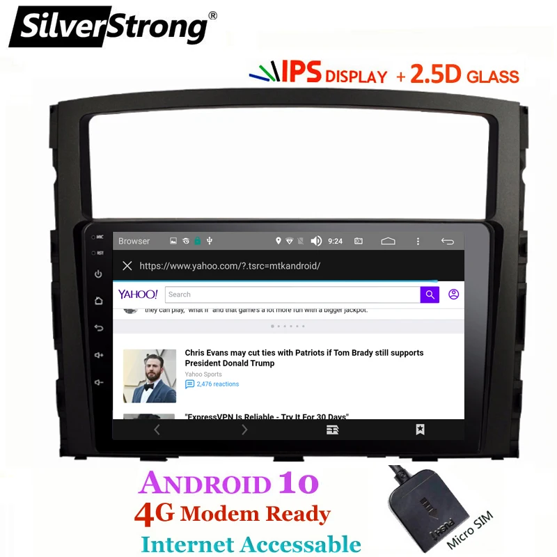 9 дюймов IPS матрица 2.5D Android10.0 4G SIM Автомобильный GPS для Mitsubishi Pajero 4 SilverStrong Radio RDS mirroring