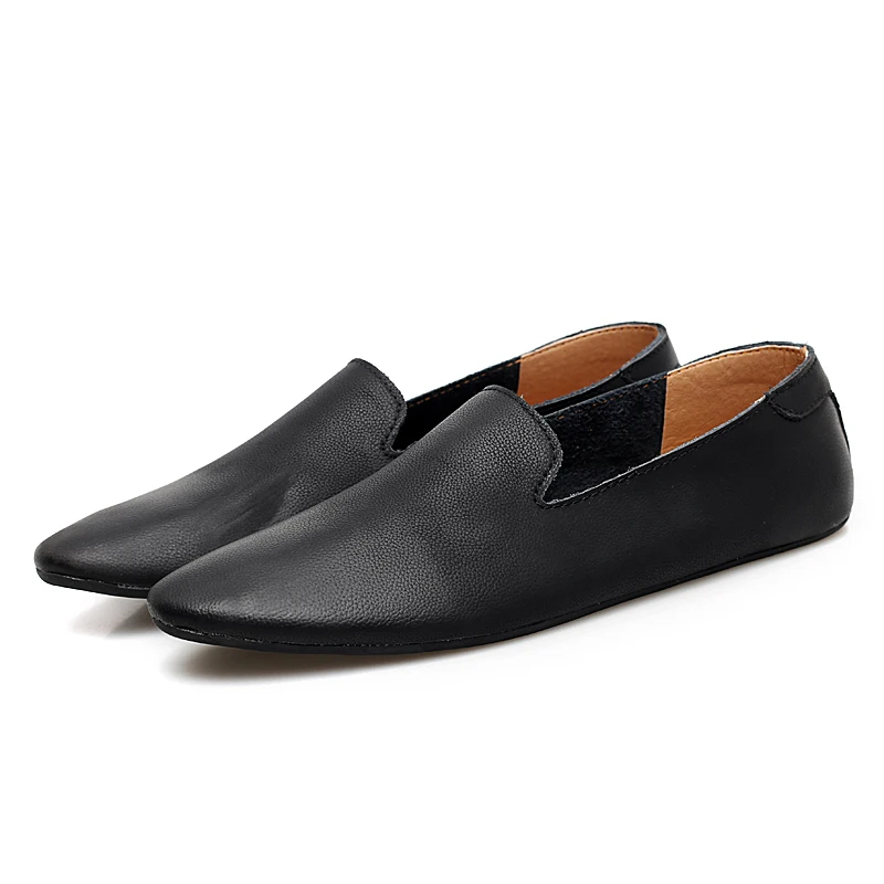New Fashion Men Leather Flats Shoes Comfortable Man Casual Slip on Male Outdoor Walking Split Driving | Обувь