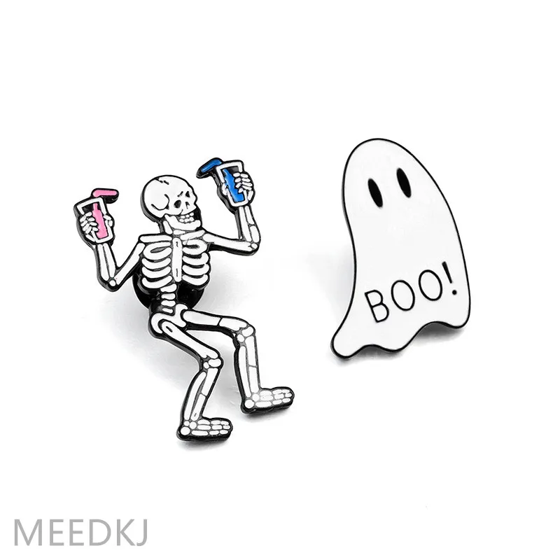 

1PCS new halloween theme element badge, creative skull skeleton rose flower alloy brooch, beverage drip pin