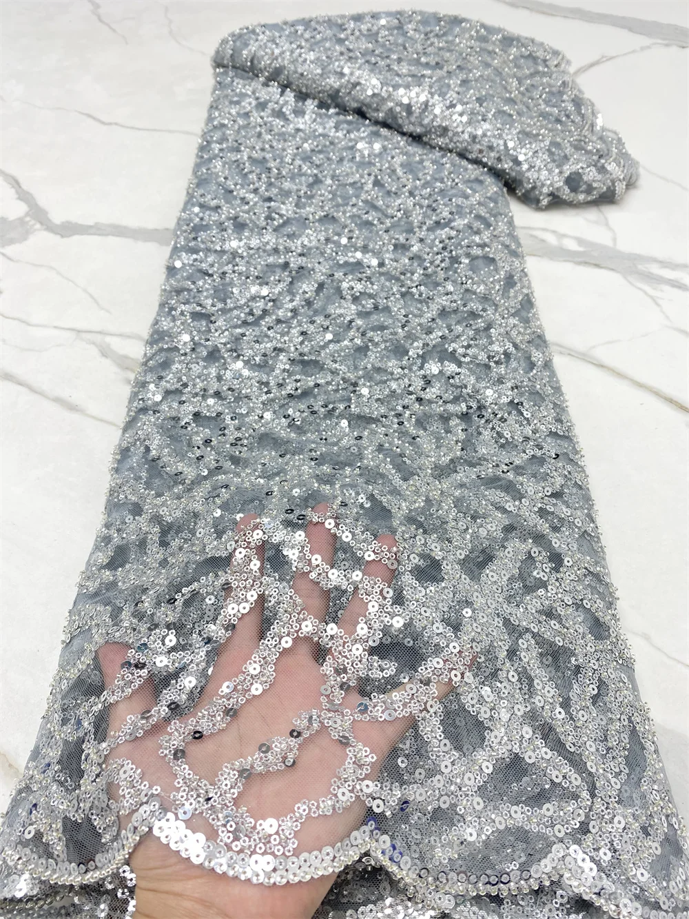 

Нигерийская кружевная ткань с вышивкой, французские африканские блестки, кружевная ткань, Тканый дизайн, серая кружевная ткань 2021, высокое ...