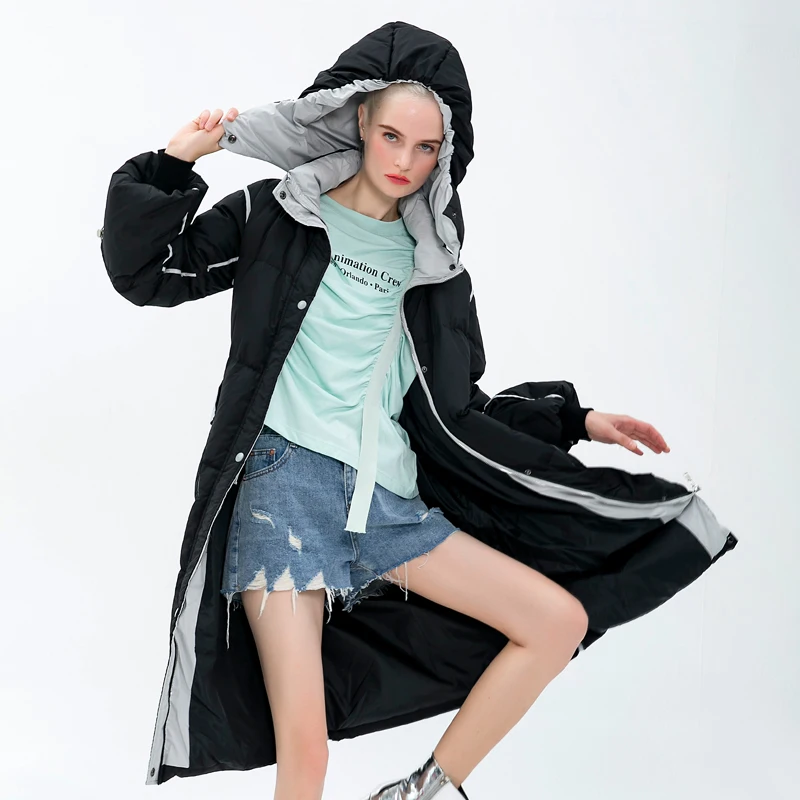 Girls' Coat Length 2022 Winter Korean Fashion Pocket Design Contrast Color Hooded Loose Large Size Down Jacket Gray enlarge
