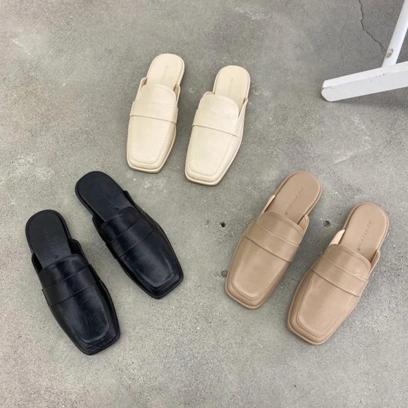 

Classic Ladies Half Slippers Square Toe Pedal Thick Heel Lazy Muller Half Slippers Fashion Platform Casual Shoes Ladies Sandals