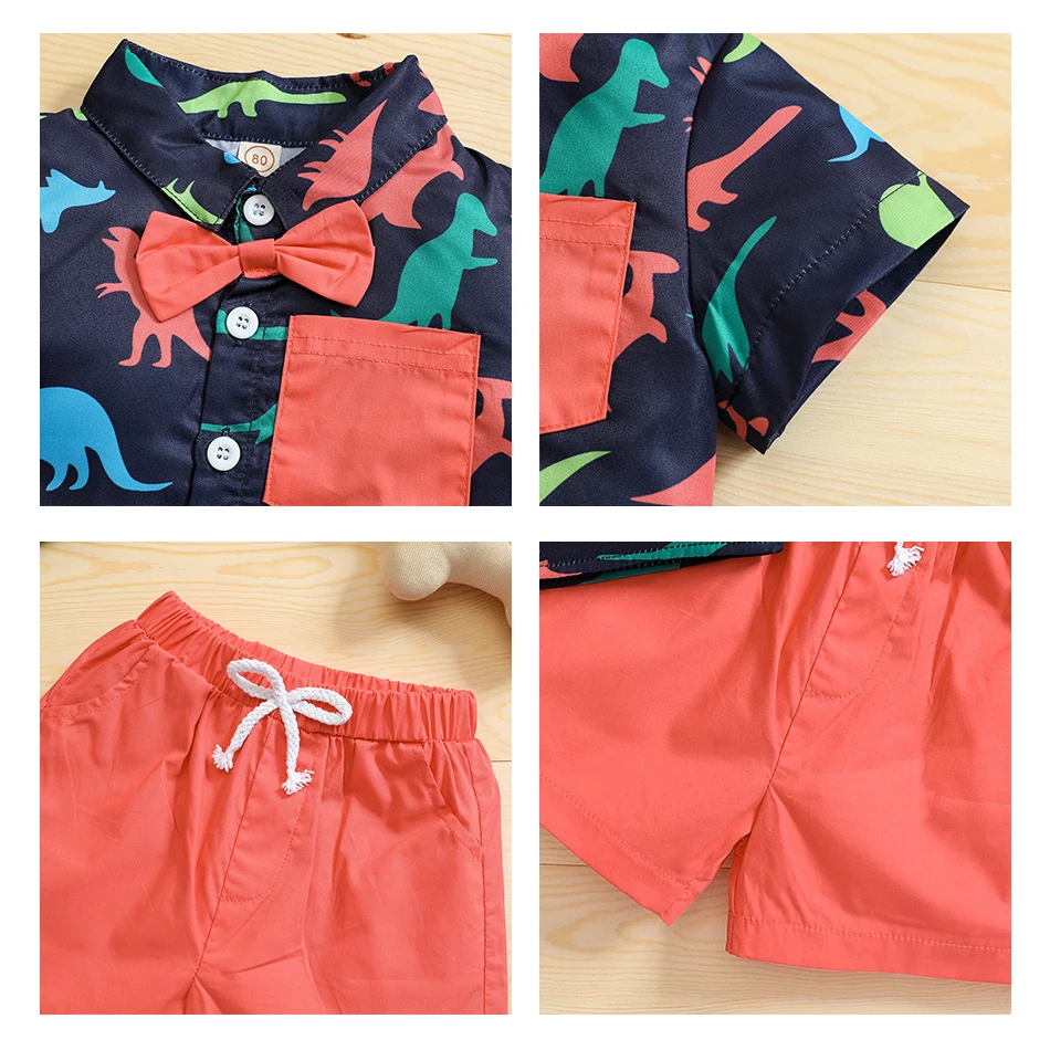 Boys Outfit Clothing Sets Summer Dinosaur Print Top + Shorts Kids Clothes 2Pcs Children's Fashion Costume