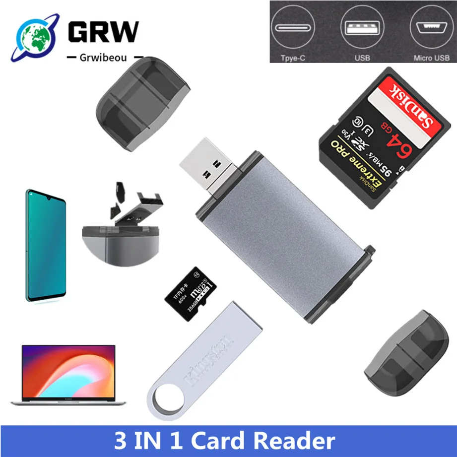 

Grwibeou Card Reader Micro USB 2.0 Type C to SD Micro SD TF Adapter Accessories OTG Cardreader Smart Memory SD Card Reader