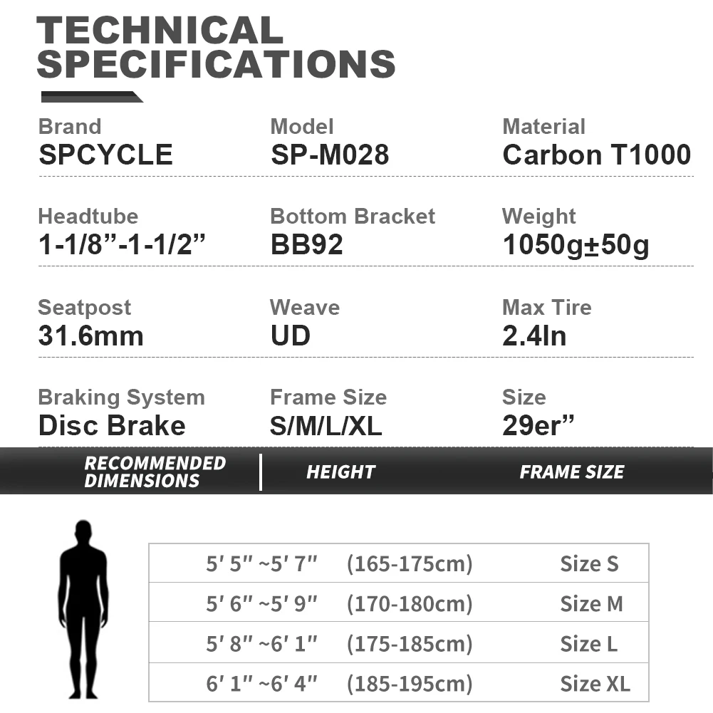 Spcycle 2022 новая карбоновая рама для горного велосипеда 29er XC Hardtail T1000 полностью 29 Boost |