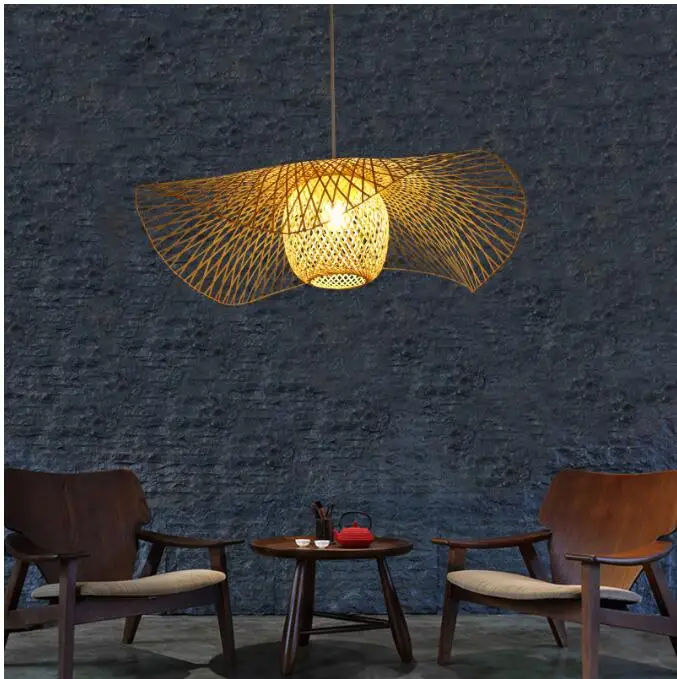 

New Chinese Bamboo weaving Wicker Rattan Shade Cap Ceiling Light E27 lamps lanterns living room hotel restaurant aisle Lamp