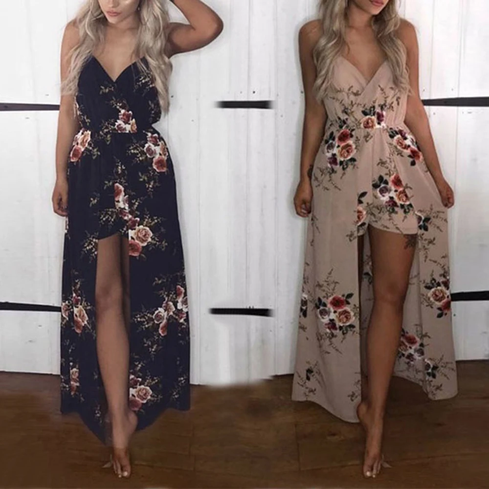 Женский Летний комбинезон в богемном стиле с бретельками и цветочным принтом