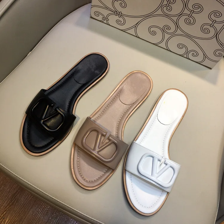 

Fashion Womens Shoes Summer Outdoor Slippers All-match Rhinestone Leather Open-toed Flat Sandals Slippers Women Zapatos De Mujer