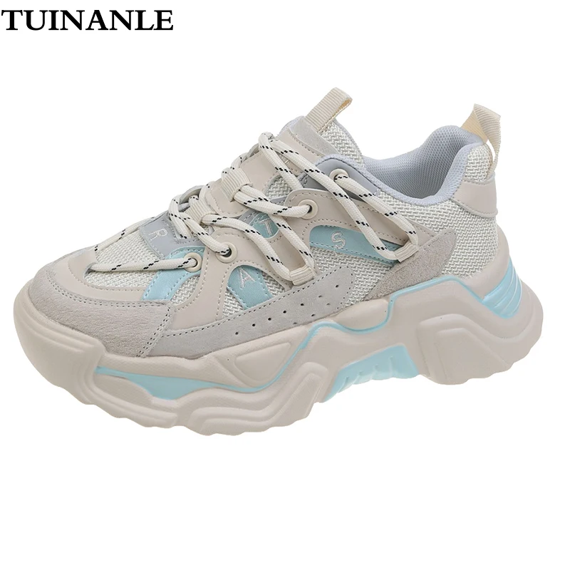 

TUINANLE Autumn Women Shoes Chunky Sneakers for Female Couple Shoes Size 35-44 Vulcanize Shoes Casual Beige Platform Sneakers
