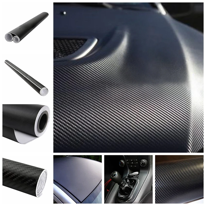 

3D 127cm x 30cm Novelty Carbon Fiber Black Vinyl Film Auto Car Sheet Wrap Roll Sticker Decor
