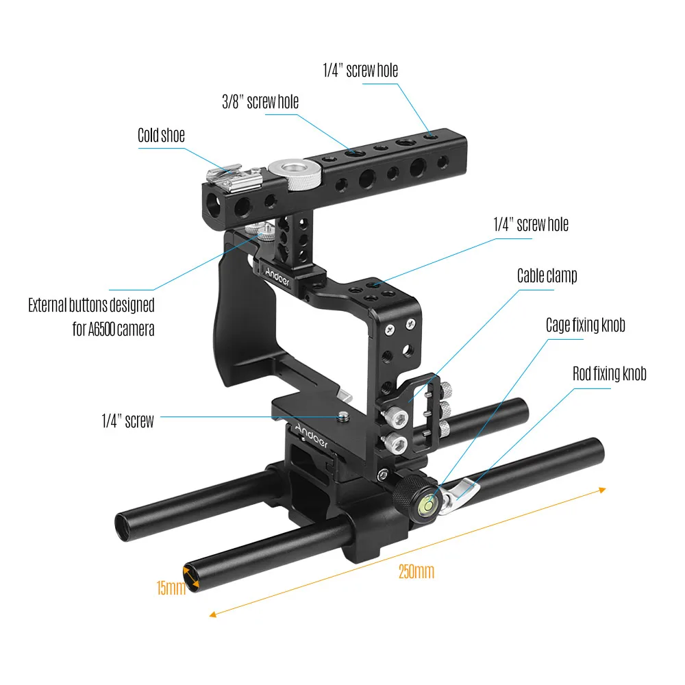 Камера Andoer Cage & Top Handle 15 мм Rod Комплект базовой плиты Film Making Video Stabilizer для камеры Sony