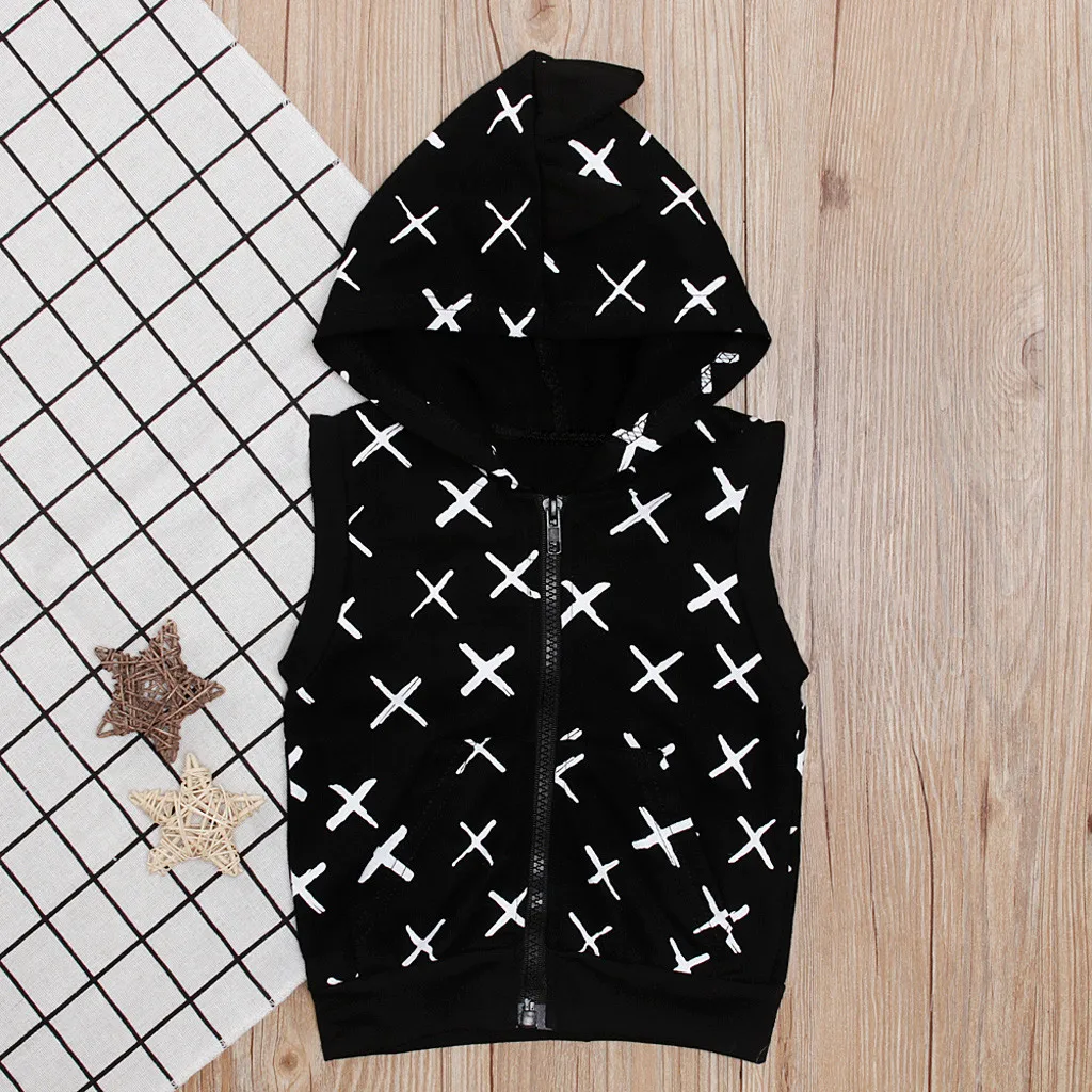 Жилет без рукавов для мальчиков малышей детей с капюшоном толстовки блузка