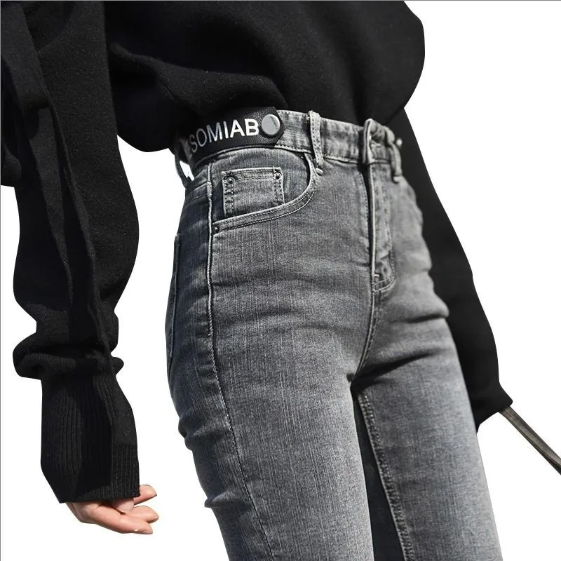 Cotday Spring Vintage Black Elastic Skinny Denim Women High Waisted Waist Stretch Jeans Female Casual Gray Pencil Leggings Pants