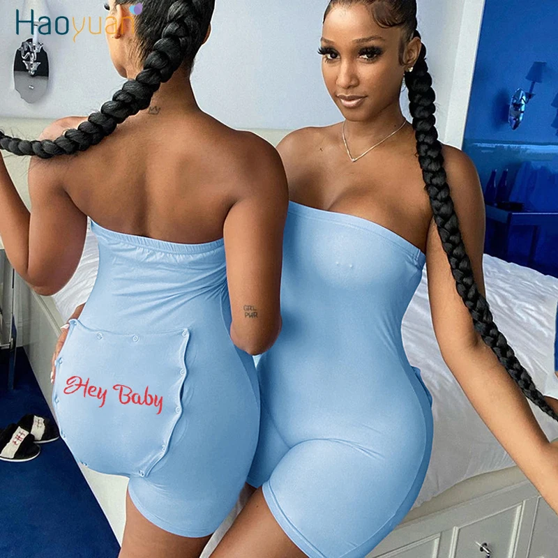 

HAOYUAN Sexy Butt Flap Onesie Playsuit Pajamas Women Off Shoulder Backless Undefined Rompers Short Tracksuit One Piece Outfits