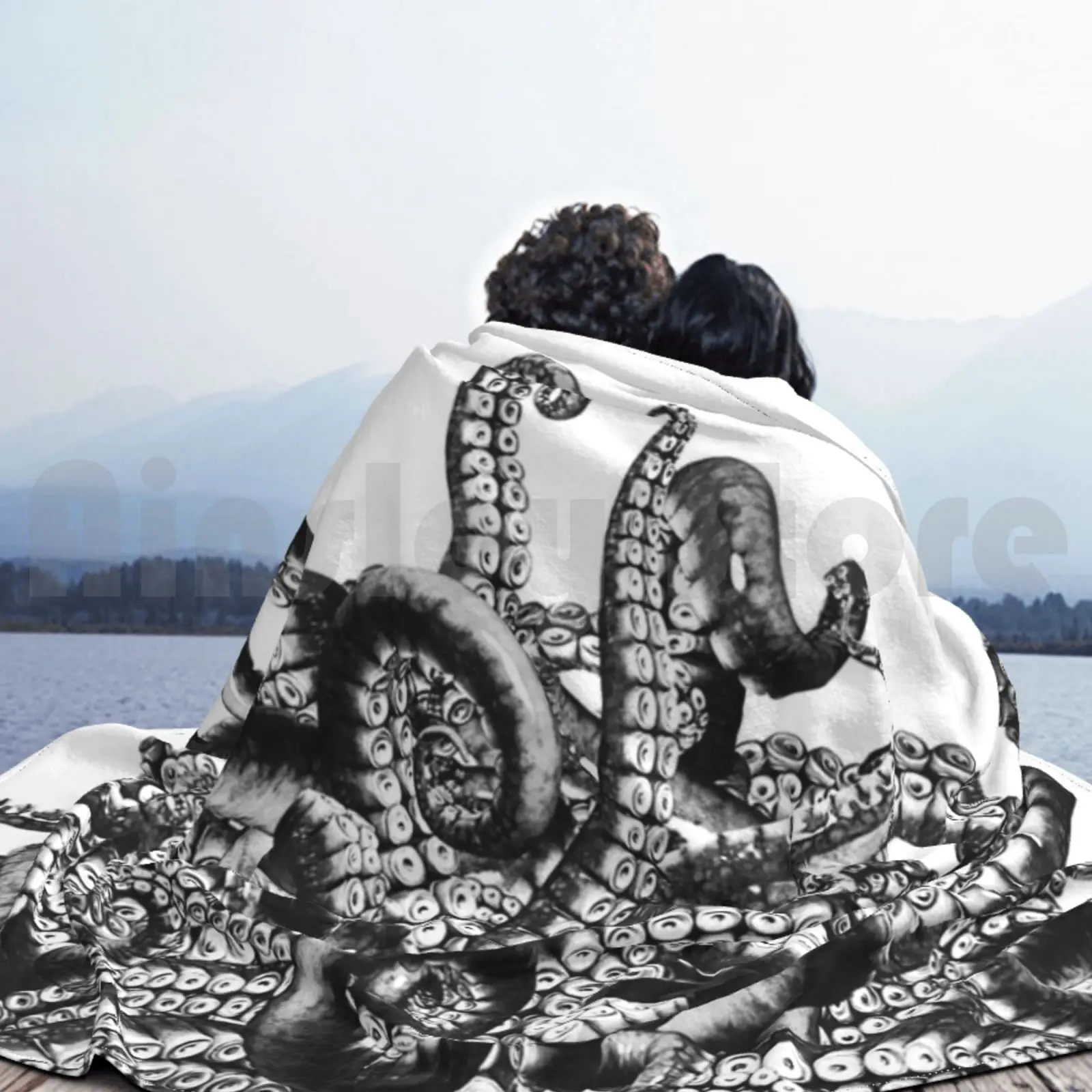 Присоски в чернилах ~ асимметричное одеяло для дивана кровати путешествий