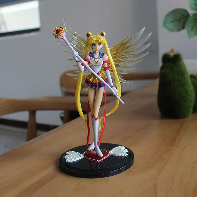 16CM Cartoon Anime Sailor Moon Tsukino Action Figure Wings Toy Doll Cake Decoration Collection Model Gift Toy For Children
