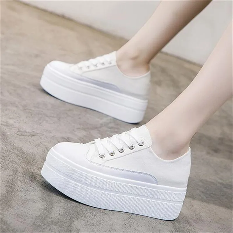 

Women Canvas Sneakers Platform Shoes White/Leopard Print/Black Sneakers Ladies Shoes Wedge Platforms Shoes for Women Heels