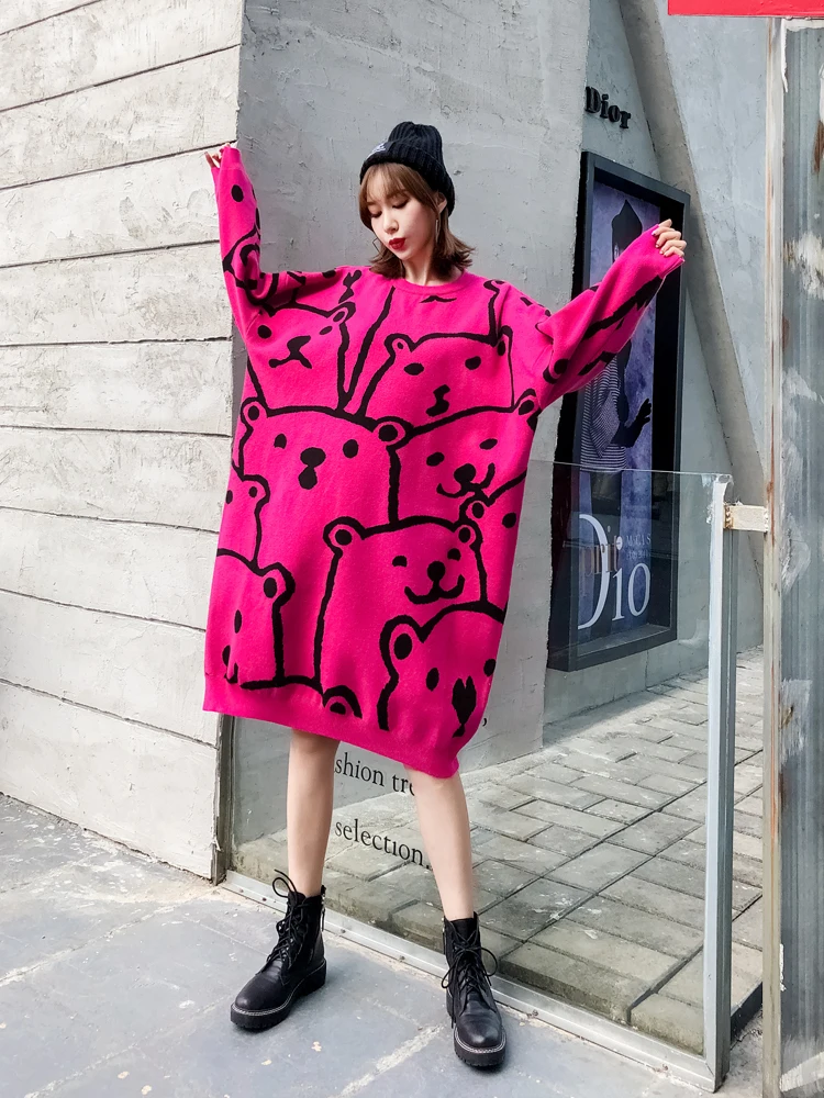 Vefadisa платье-свитер с мультяшным принтом Женское зимнее плотное 2019 Пуловеры