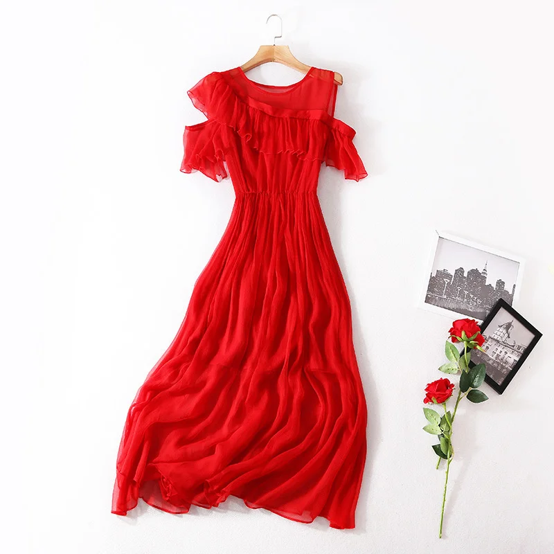 

100% Silk Summer Dress Vintage Elegant Maxi Dress Women Clothes Ladies Dresses Sexy Party Women Dress Vestidos Q8Q021132