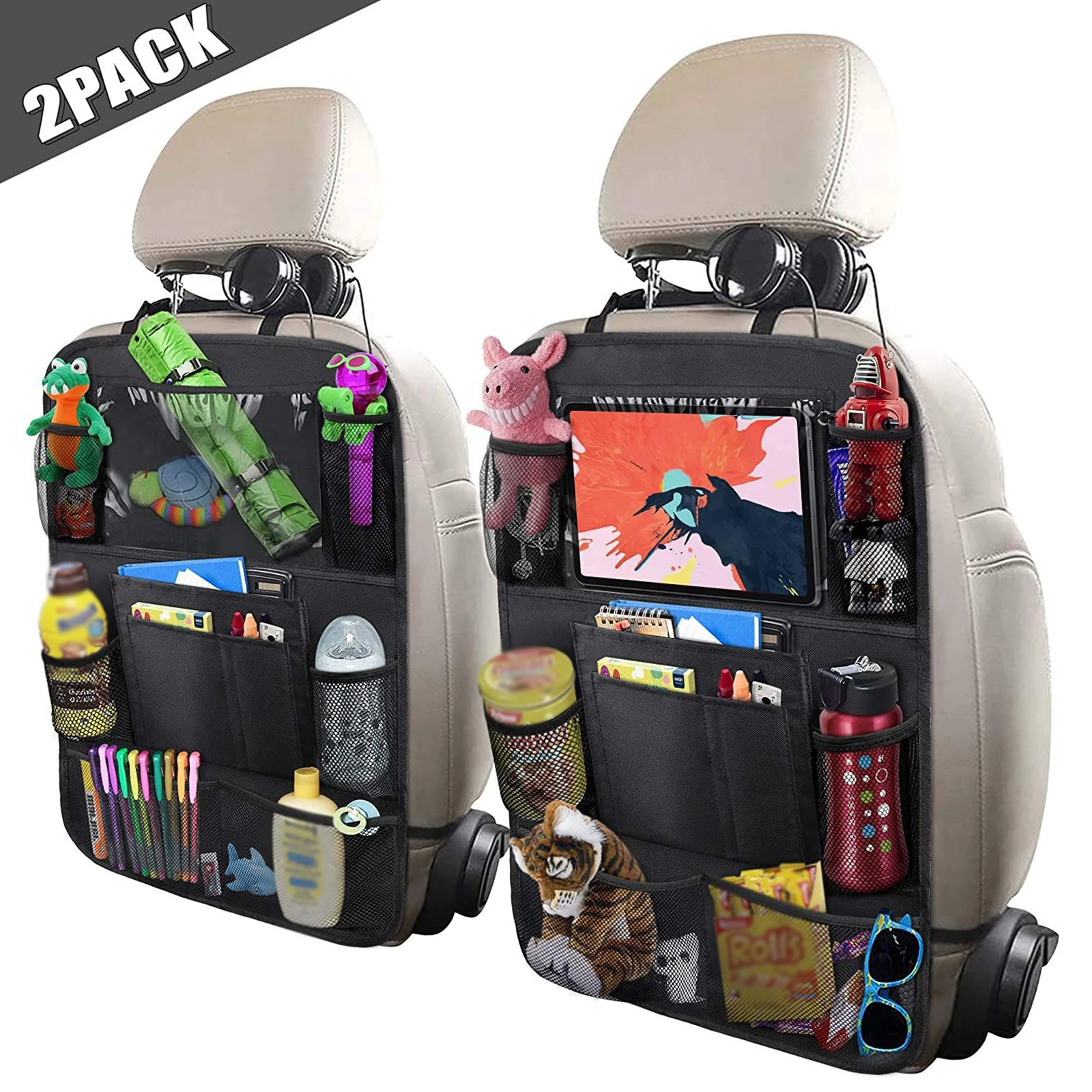 

Car Backseat Storage Bag 2pcs 600D Oxford Waterproof Back Seat Organizer with Touchable Tablet Holder Auto Interior Accessories