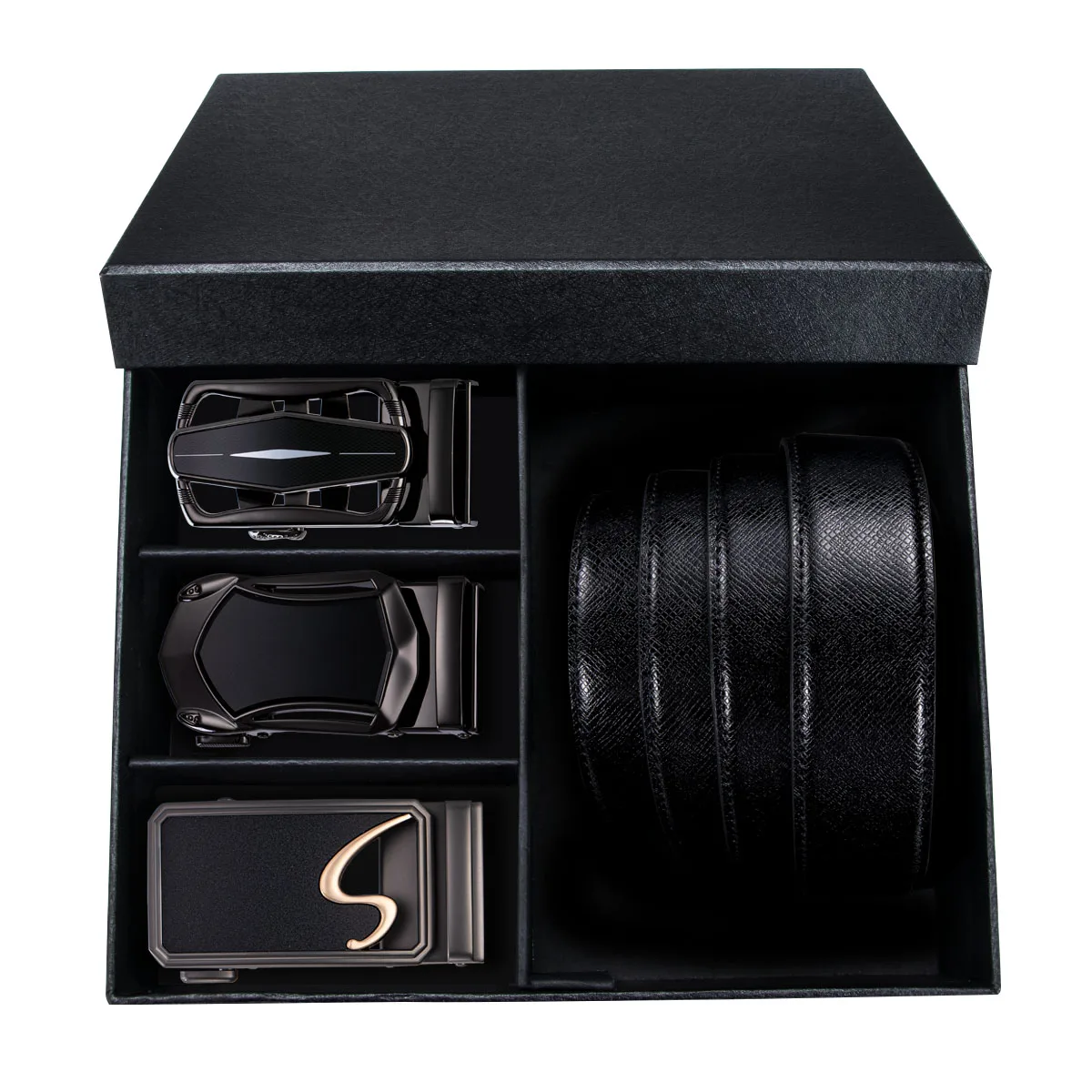 PK-2071-2072-2073-DE Модный кожаный мужской ремень с трещоткой, мужской ремень с 3 шт пряжкой, автоматическая пряжка, мужские ремни, 3 цвета, ремень для мужчин с коробкой - Цвет: PK-2071-2072-2073-DE